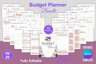 give you 65 pages budget planner editable canva template