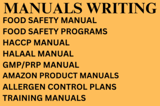 write food safety, haccp, halal, gmp, acp and training manuals for food business