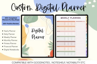 design custom digital planner, journal , calendar for etsy shop