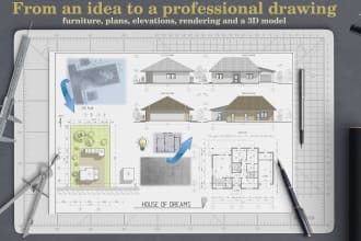 turn your idea into architectural floor plans, cad drawing, 3d model in 24 hrs