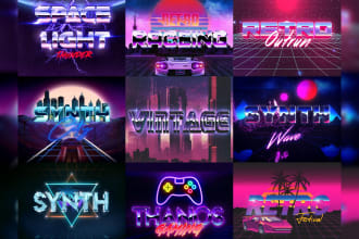 do 80s retro outrun logo designs in vaporwave text styles