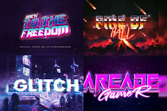 do 80s retrowave 3d text logo designs with vintage effects