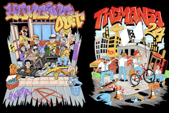 draw in a crazy cartoon style for a poster and tshirt design
