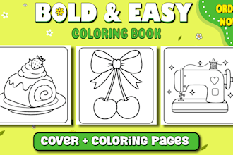 create bold and easy coloring book for amazon KDP or etsy