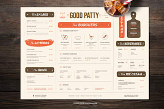 design a beautiful restaurant menu, cocktail card, food menu board