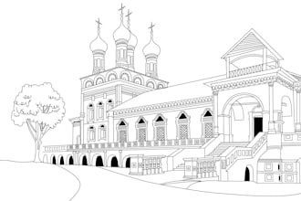 draw detailed building line art or sketch