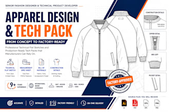 create production ready apparel tech packs and technical flat sketches