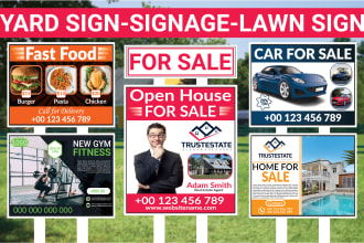 do yard sign, lawn sign, signage, outdoor banner, and signboard