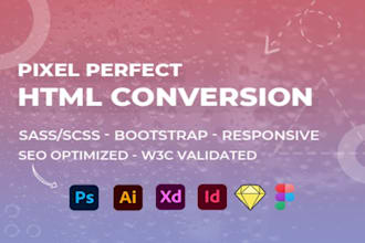 convert PSD, figma, and xd to HTML, CSS, scss, tailwindcss, javascript