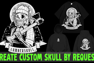 create custom skull illustration for t shirt streetwear