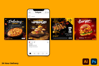 design restaurant menu, food flyer, poster and insta ads
