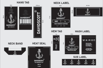 design clothing label, clothing tag, hang tag, neck tag with brand logo