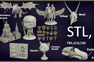 do custom 3d  models for 3d printing stl glb fbx