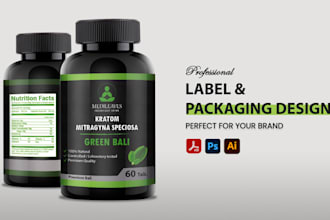 design label design, cosmetic label, supplement label, pouch label, bottle label
