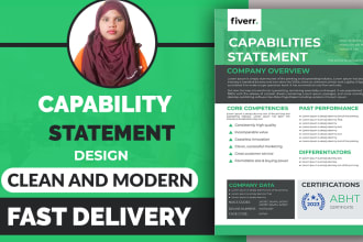 design an amazing business capability statement, government contractor and flyer