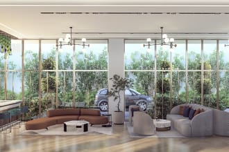 do commercial interior,3d rendering office, cafe interior very fast