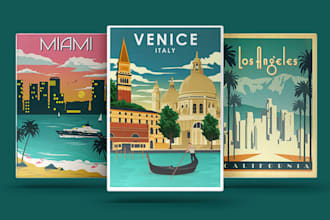design retro vintage poster, movie, film, cinematic, travel poster, illustration
