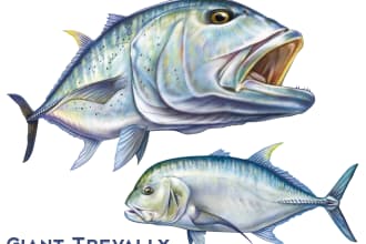draw a digital art with giant trevally or other big game fish for you