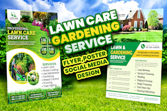 design lawn care gardening landscaping grass trimming eco service flyer poster