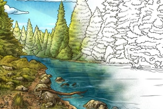 make a landscape with line art or full color