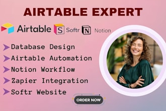 set up airtable database, airtable automation, workflow and softr website