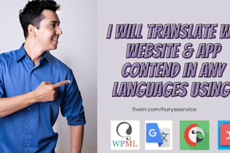 provide highly professional website or app content translation  services