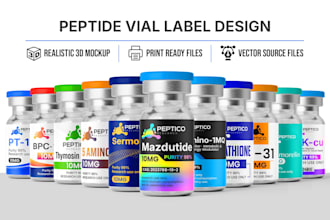 create peptide vial label design and product label design with 3d mockup