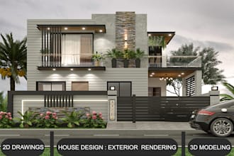 create house interior, exterior design with realistic render