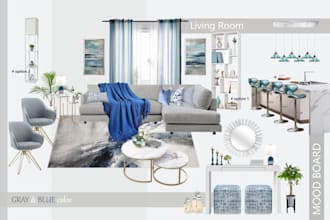 do unique mood board designs for living, dining, and bedroom
