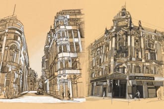 sketch architectural exterior interior concept drawings