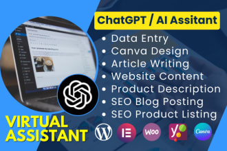 be your wordpress and chat gpt virtual assistant for data entry blogs canva post