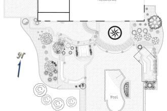 design layout 2d, landscape garden, backyard, pool