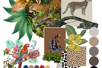 Best Deals! design a complete mood board with color schemes and objects