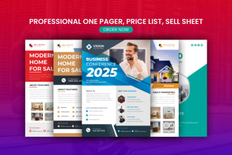 design business flyers, one pager, sell sheet, price list, postcards