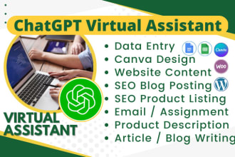 be your wordpress and chat gpt virtual assistant for data entry blogs canva post