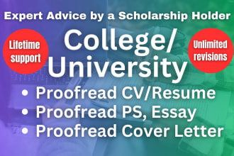 proofread and edit university, college or school applicant resume and essay