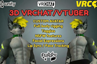 create 3d furry model for vrchat, 3d vtuber avatar and warudo setup expert furry