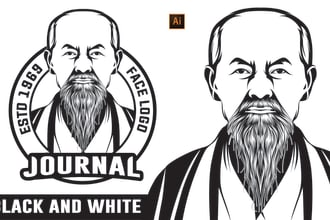 create clean black and white face portrait logo or stencil vector art
