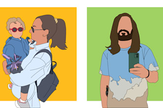 draw faceless, minimalist portrait for you, couple or family, from your pictures