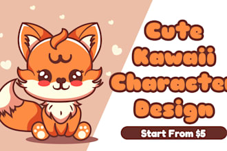 design cute kawaii animal emoticons, stickers, mascots