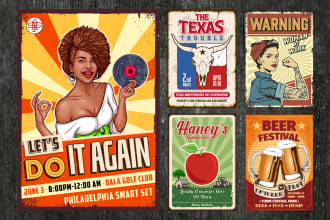 do retro marketing event flyer design or postcard
