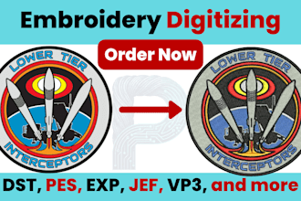 do professional embroidery digitizing to dst pes exp in 1hr