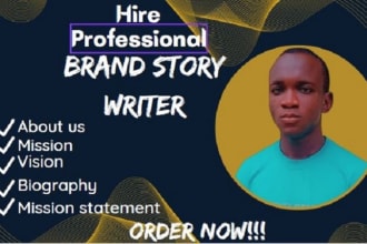 write professional brand story, mission and vision statement, about us, values