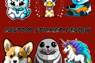 create cute kawaii human, animal sticker designs