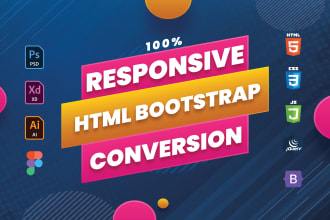 convert psd to html, figma to html, xd to html css bootstrap responsive website