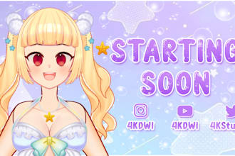design animated stream overlay for vtuber twitch,youtube stream overlays