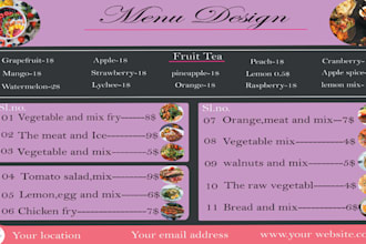 do trifold brochure,food,menu card design and spa,salon,gym price list design