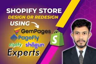develop shopify store, dropshipping store with pagefly gempages shogun builder