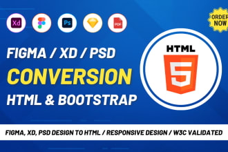 convert figma, xd, and PSD to HTML or bootstrap website