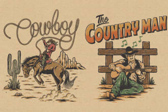 draw vintage retro art style illustration with lettering